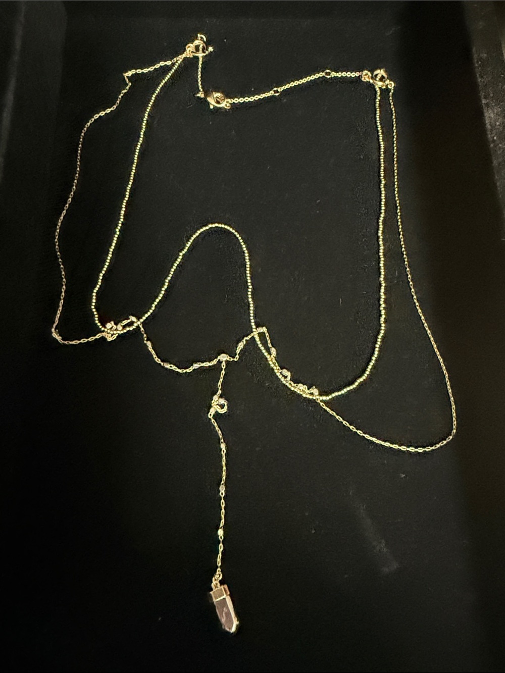 Stella & Dot Gold-Tone Lariat Double Strand Necklace with Crystal Pendant - NWOT